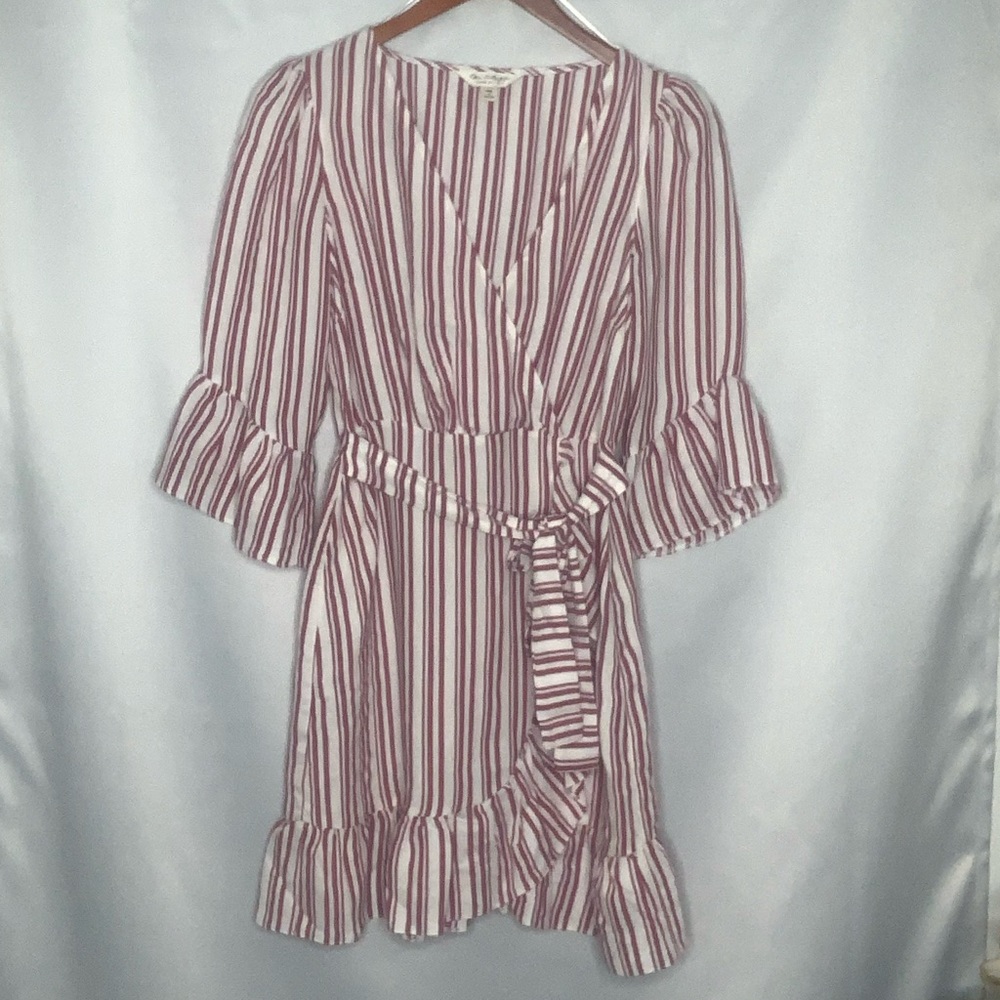 "Miss Selfridge Stripe Frill Dress, Red/White